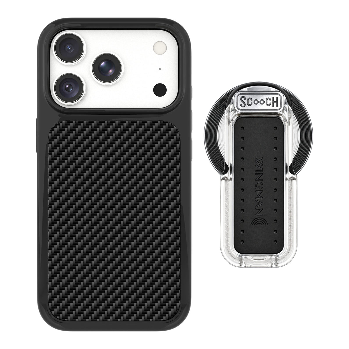 Scooch MagCase Carbon Fiber for iPhone 17 Pro — MagSafe Wingback Bundle - Clear