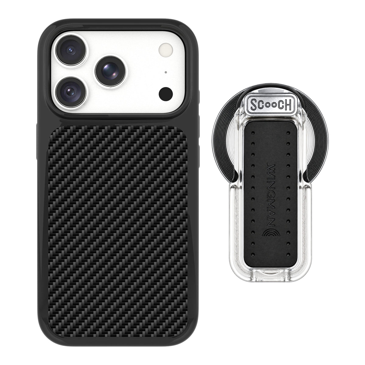 Scooch MagCase Carbon Fiber for iPhone 17 Pro Max — MagSafe Wingback Bundle - Clear