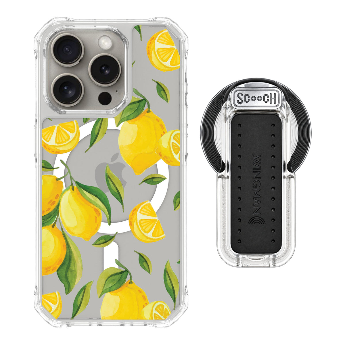 Scooch MagCase Amalfi Lemons for iPhone 15 Pro — MagSafe Wingback Bundle - Clear