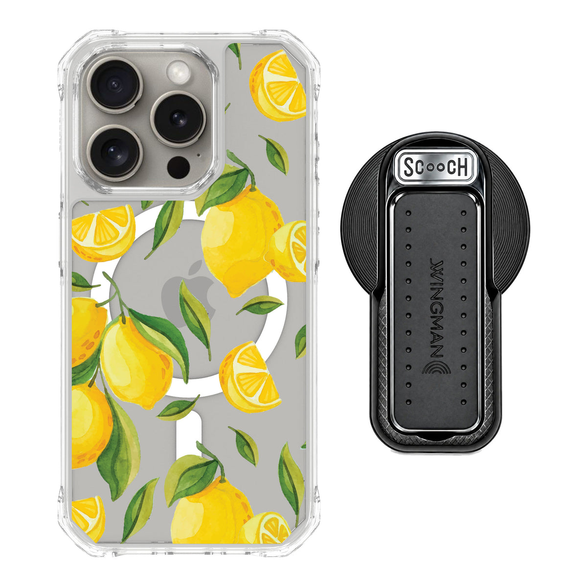 Scooch MagCase Amalfi Lemons for iPhone 15 Pro — MagSafe Wingback Bundle - Black