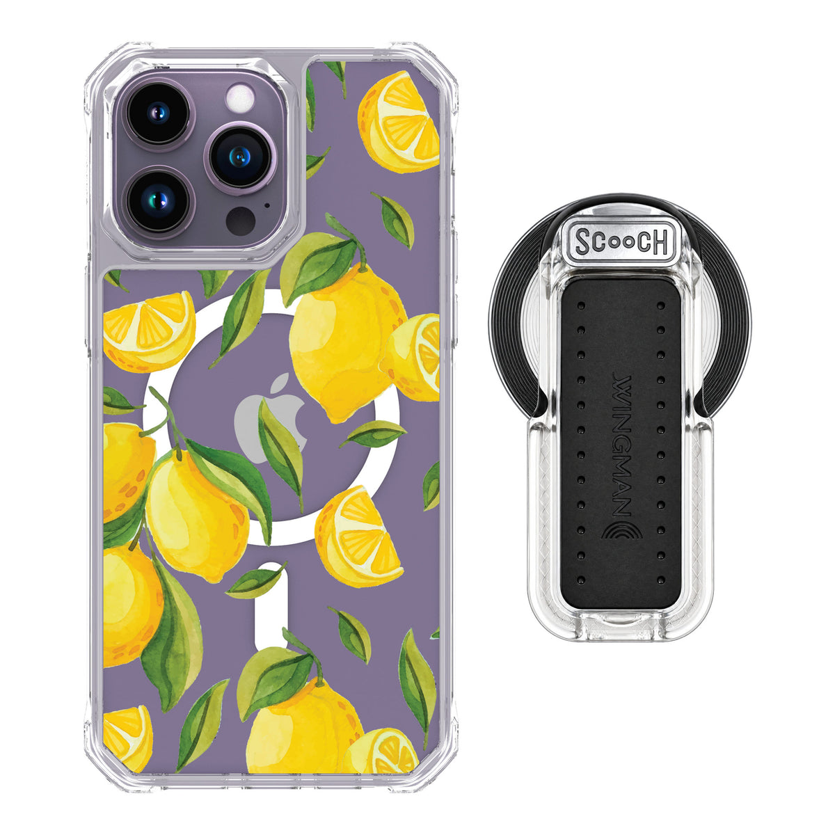Scooch MagCase Amalfi Lemons for iPhone 14 Pro Max — MagSafe Wingback Bundle - Clear