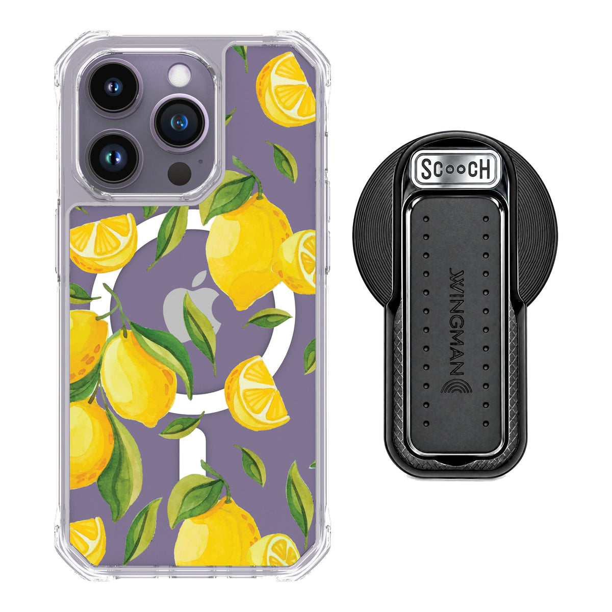 Scooch MagCase Amalfi Lemons for iPhone 14 Pro — MagSafe Wingback Bundle - Black