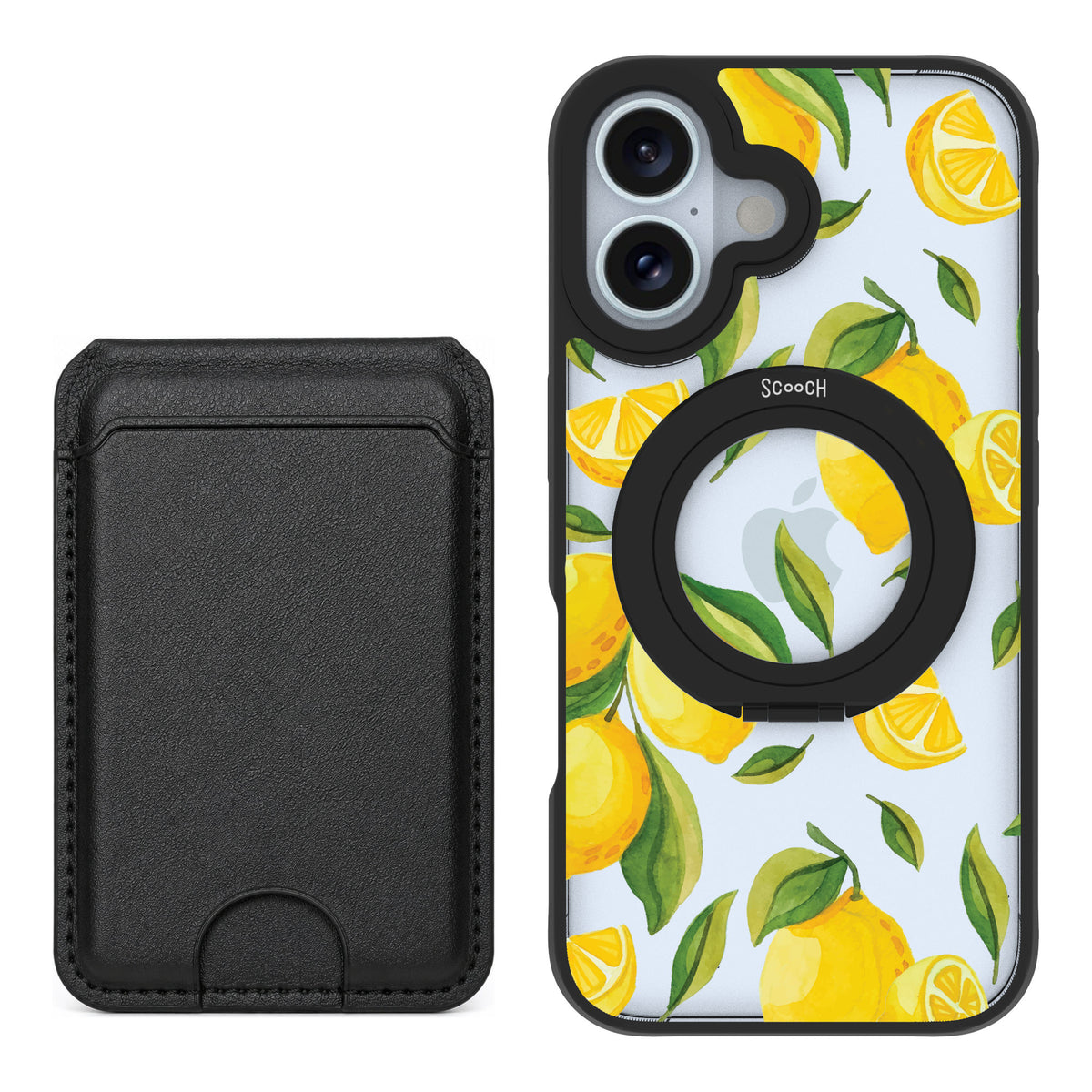 Scooch MagCase Amalfi Lemons for iPhone 16 — Black MagWallet Bundle