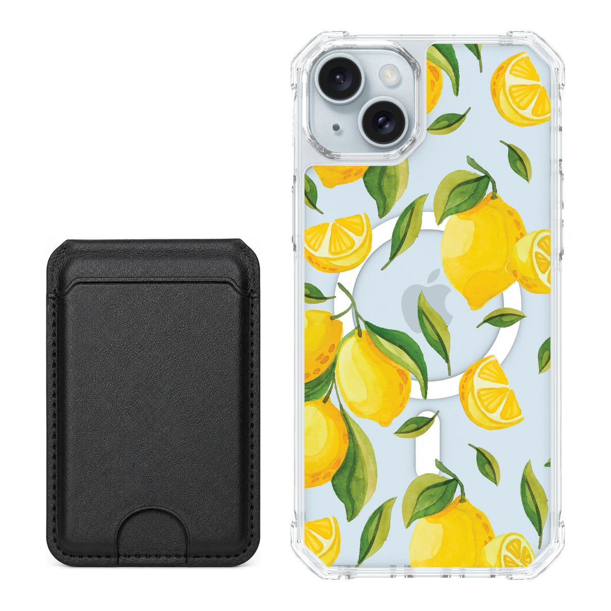 Scooch MagCase Amalfi Lemons for iPhone 15 Plus — Black MagWallet Bundle