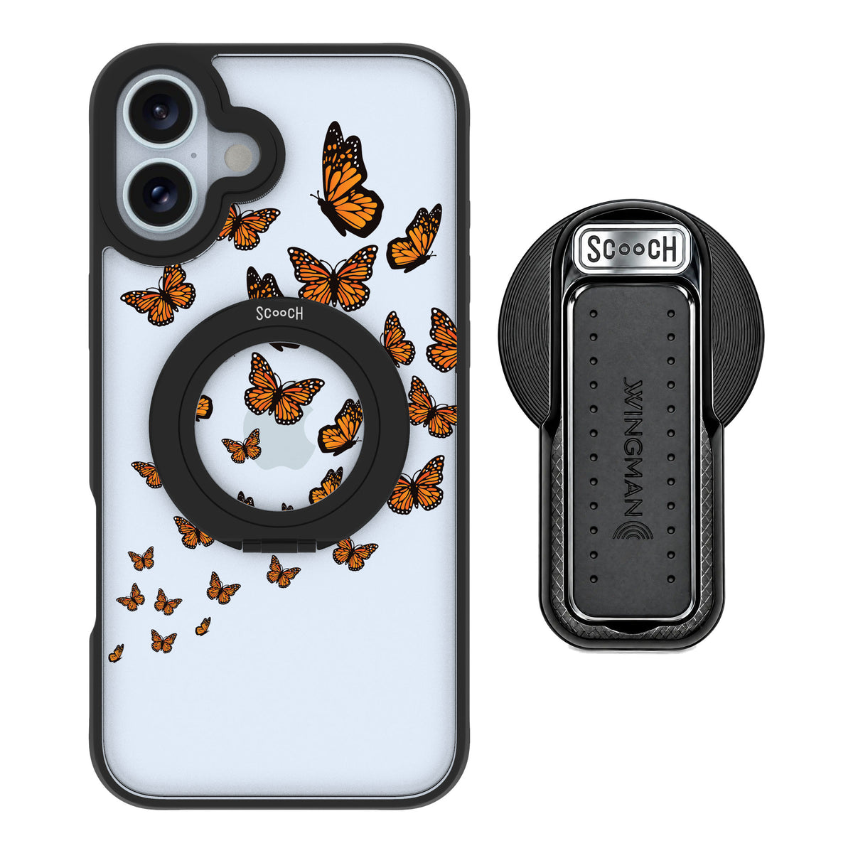 Scooch MagCase Monarch Flight for iPhone 16 Plus — MagSafe Wingback Bundle - Black
