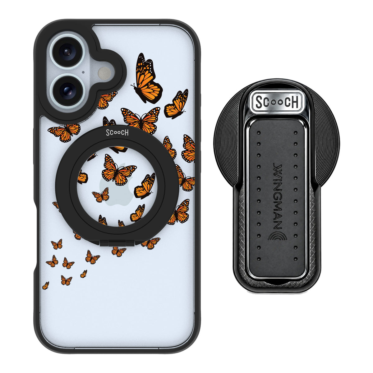 Scooch MagCase Monarch Flight for iPhone 16 — MagSafe Wingback Bundle - Black
