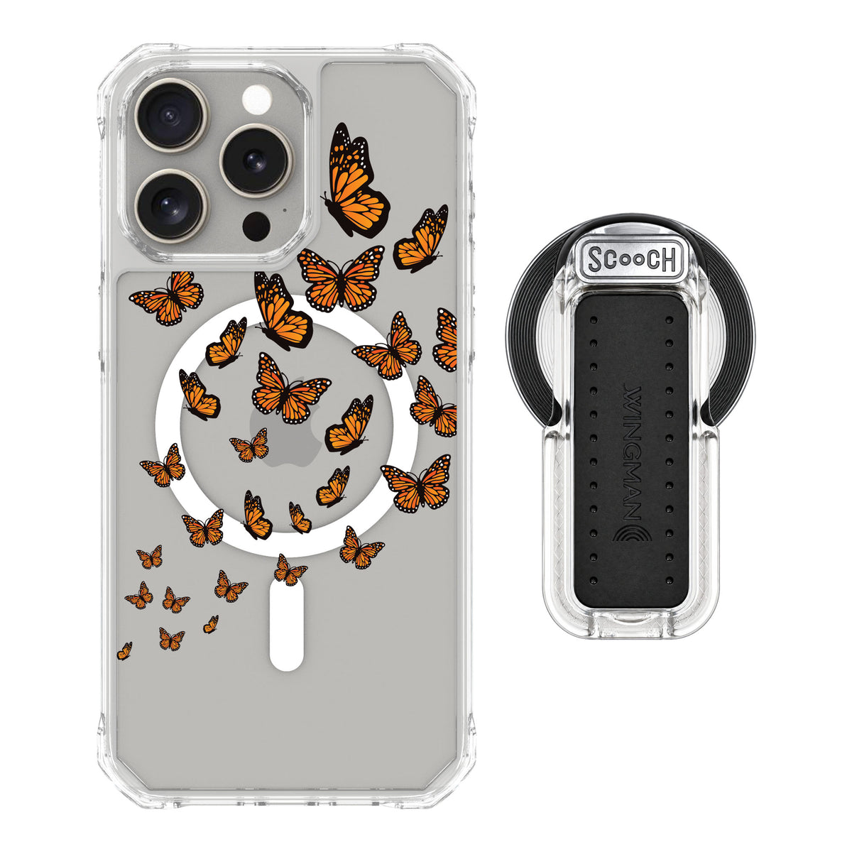 Scooch MagCase Monarch Flight for iPhone 15 Pro Max — MagSafe Wingback Bundle - Clear