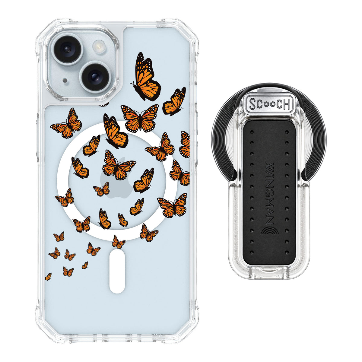 Scooch MagCase Monarch Flight for iPhone 15 — MagSafe Wingback Bundle - Clear