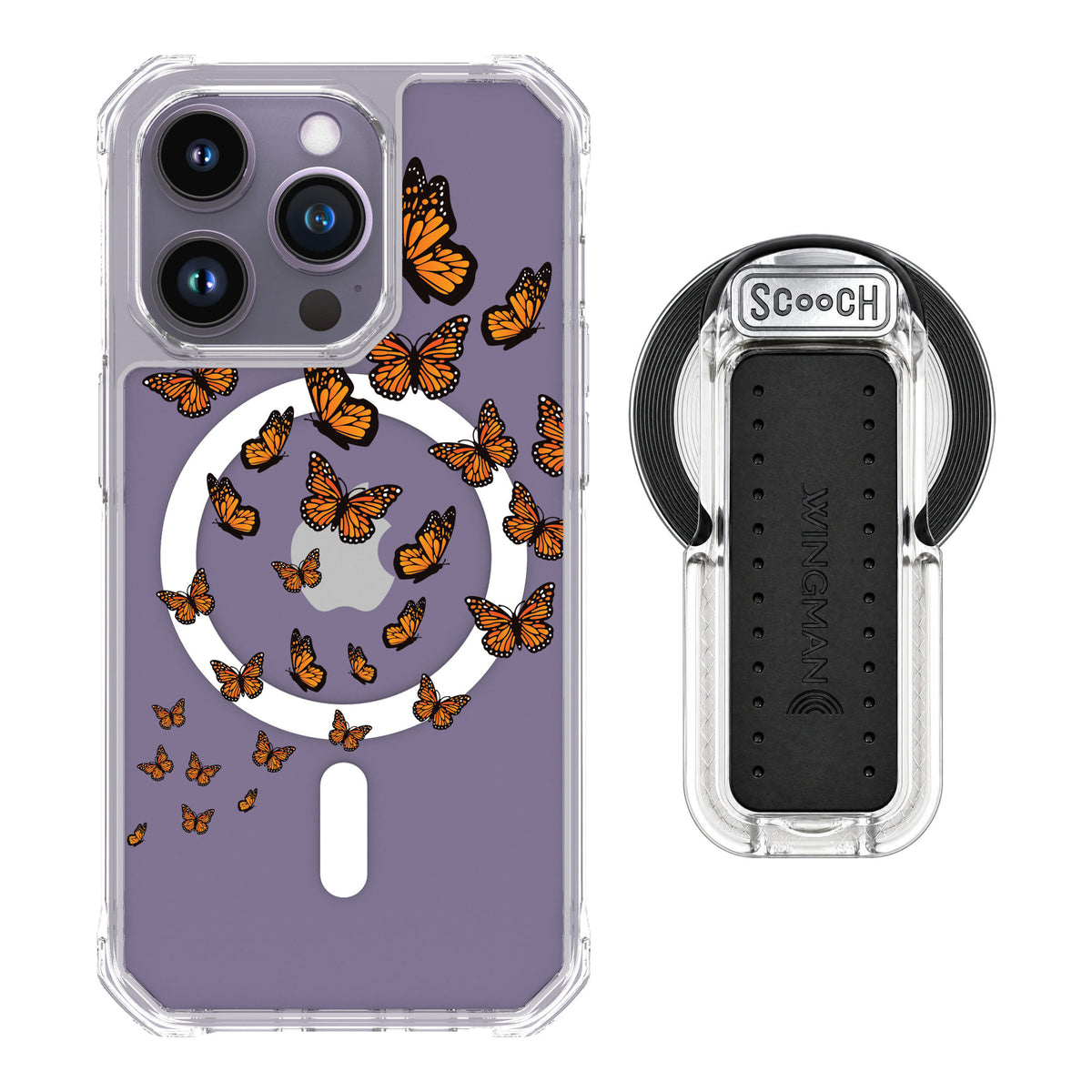 Scooch MagCase Monarch Flight for iPhone 14 Pro — MagSafe Wingback Bundle - Clear