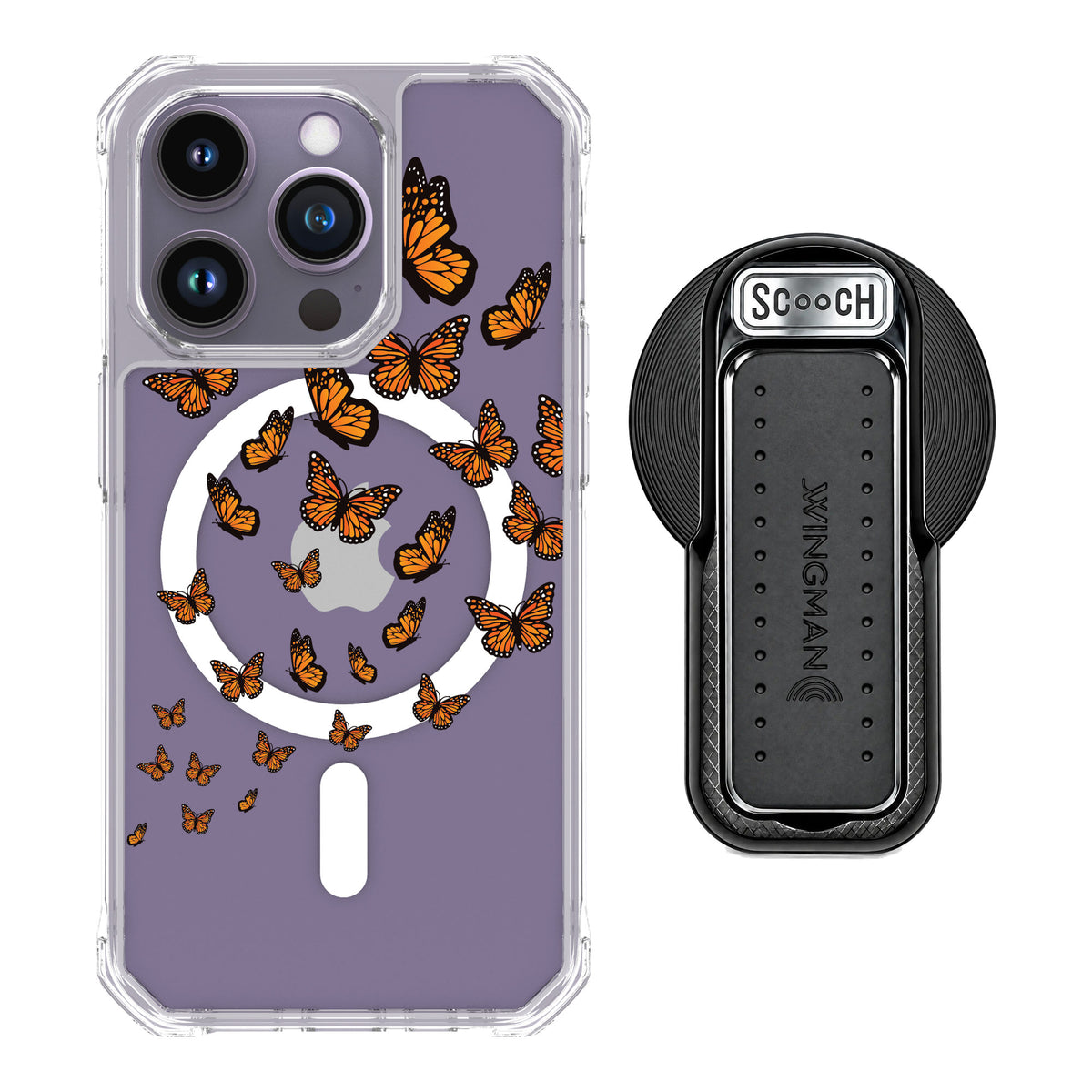 Scooch MagCase Monarch Flight for iPhone 14 Pro — MagSafe Wingback Bundle - Black