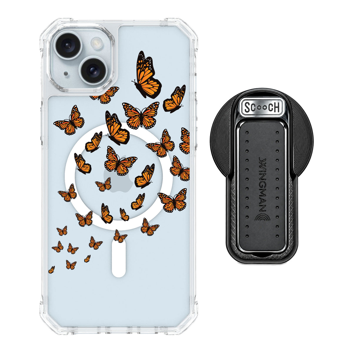 Scooch MagCase Monarch Flight for iPhone 14 Plus — MagSafe Wingback Bundle - Black