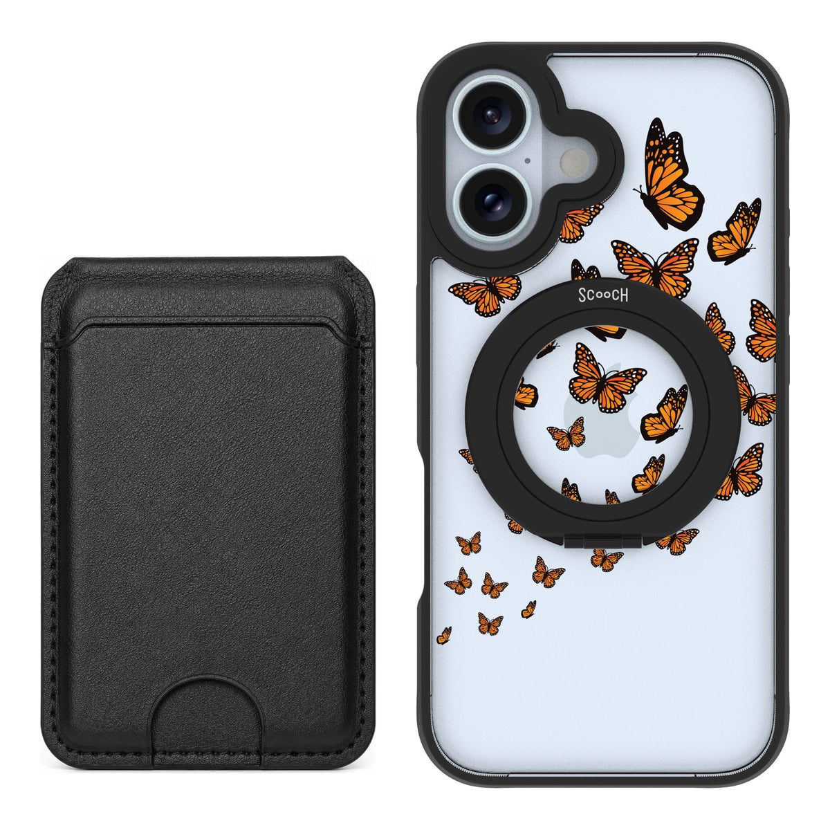 Scooch MagCase Monarch Flight for iPhone 16 — Black MagWallet Bundle