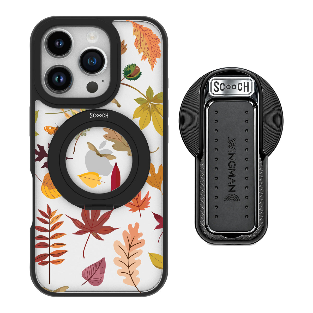Scooch MagCase Autumn Leaves for iPhone 16 Pro — MagSafe Wingback Bundle - Black