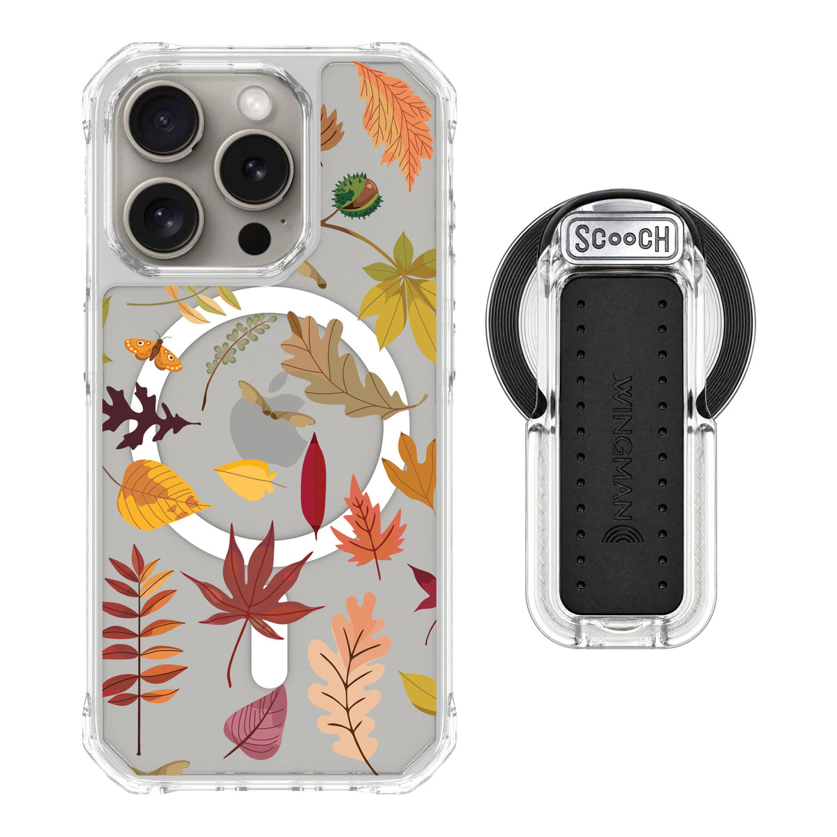 Scooch MagCase Autumn Leaves for iPhone 15 Pro — MagSafe Wingback Bundle - Clear