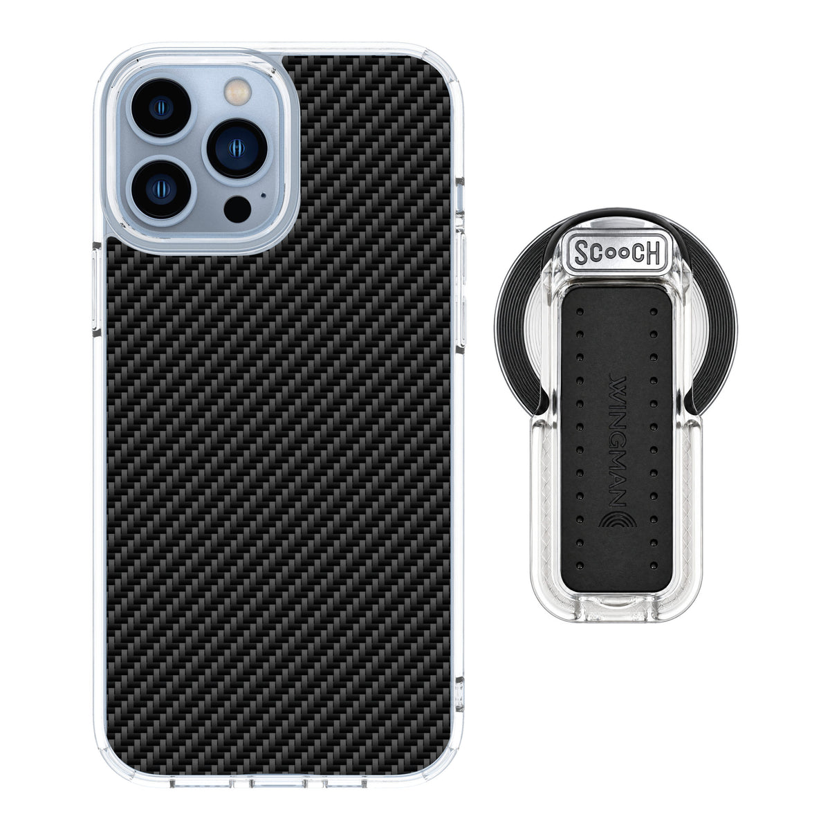 Scooch MagCase Carbon Fiber for iPhone 13 Pro Max — MagSafe Wingback Bundle - Clear