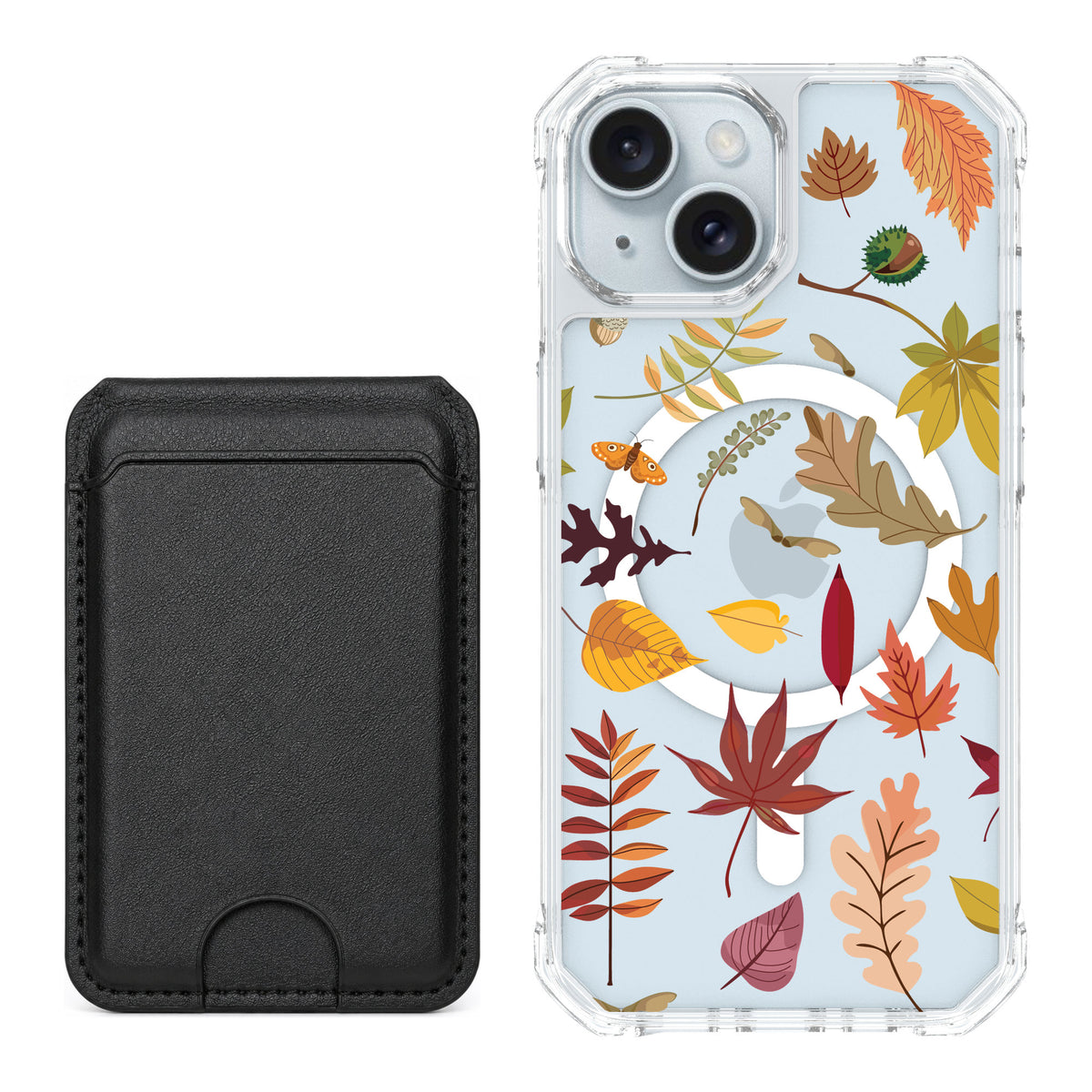 Scooch MagCase Autumn Leaves for iPhone 15 — Black MagWallet Bundle