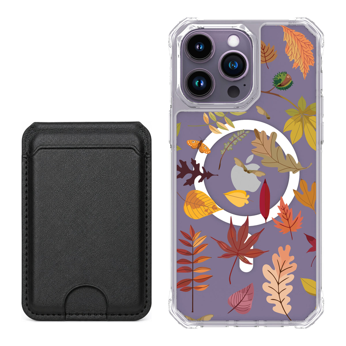 Scooch MagCase Autumn Leaves for iPhone 14 Pro Max — Black MagWallet Bundle