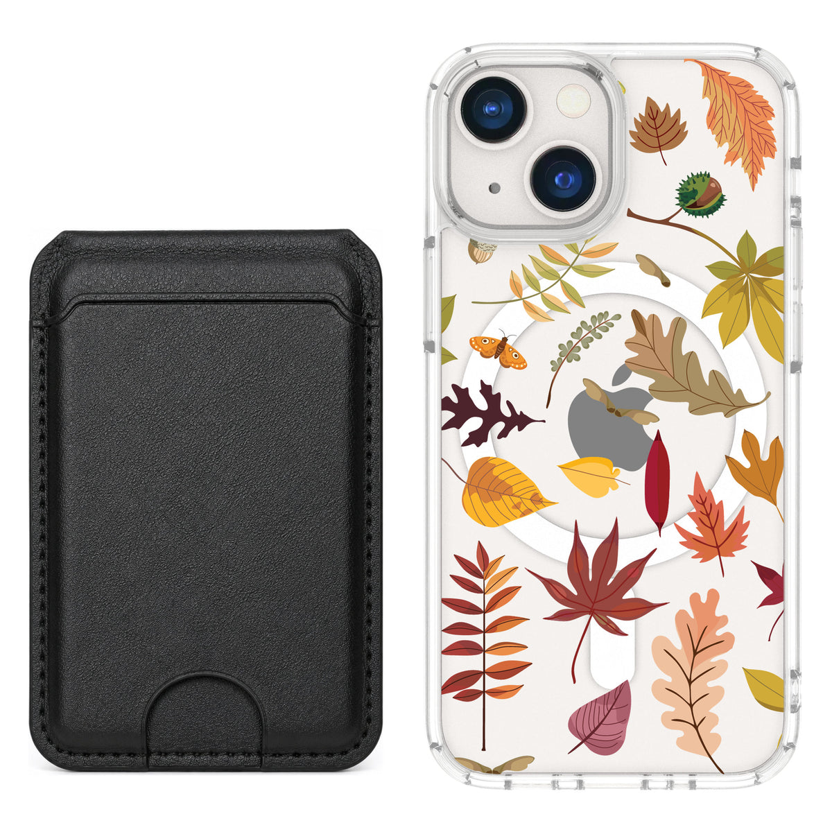Scooch MagCase Autumn Leaves for iPhone 13 mini — Black MagWallet Bundle