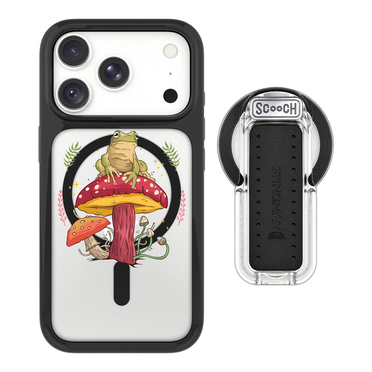 Scooch MagCase Toadstool Frog for iPhone 18 Pro — MagSafe Wingback Bundle - Clear