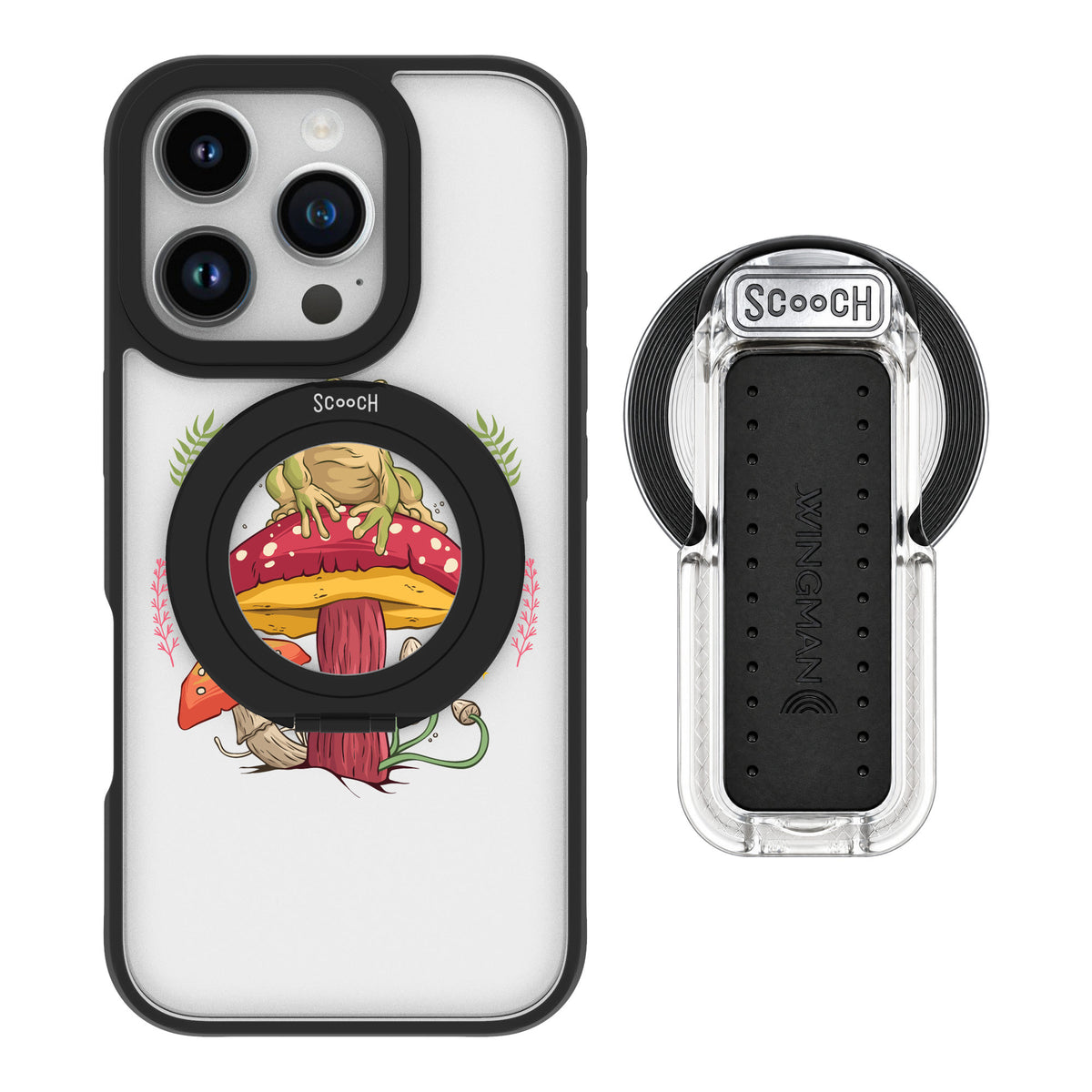 Scooch MagCase Toadstool Frog for iPhone 16 Pro — MagSafe Wingback Bundle - Clear