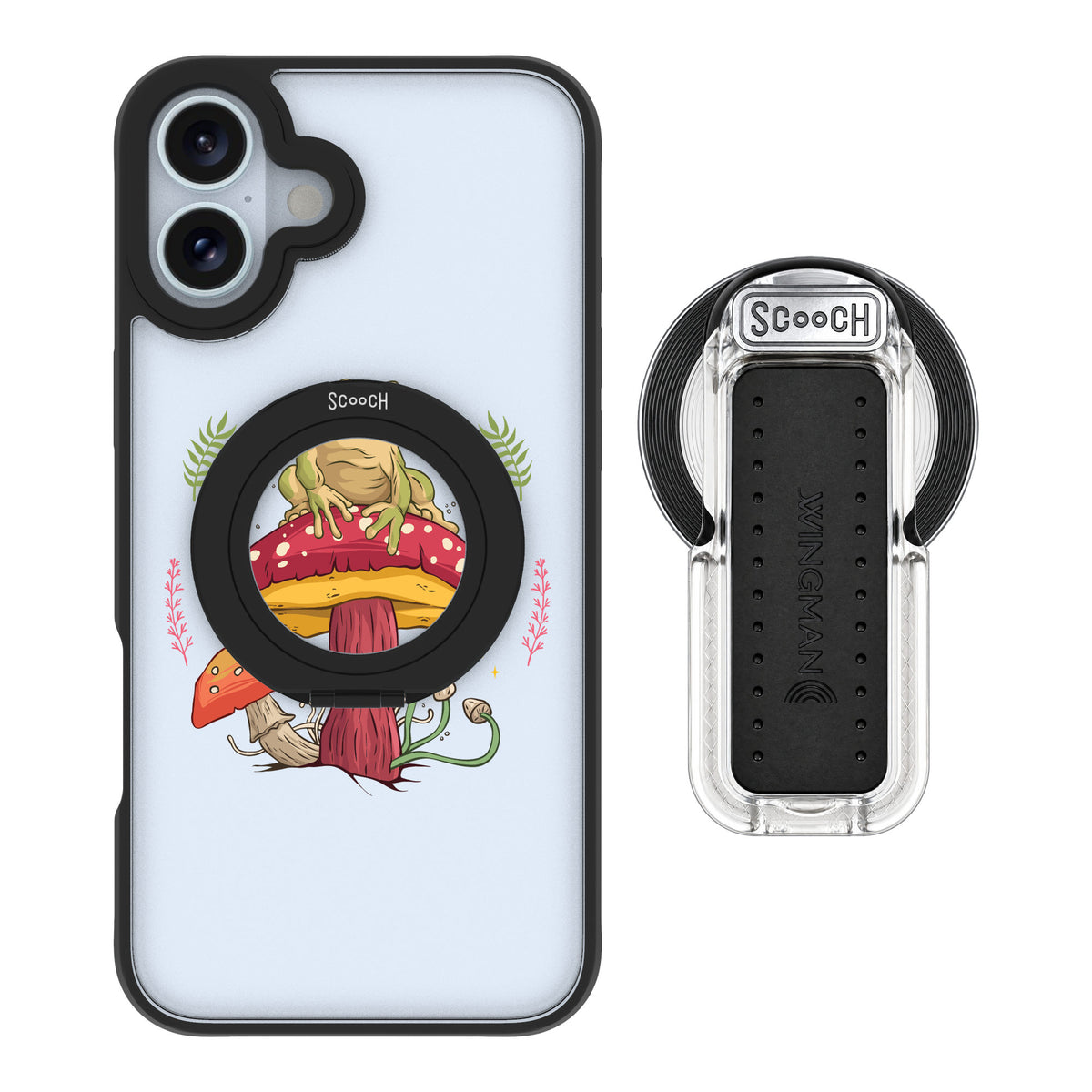 Scooch MagCase Toadstool Frog for iPhone 16 Plus — MagSafe Wingback Bundle - Clear