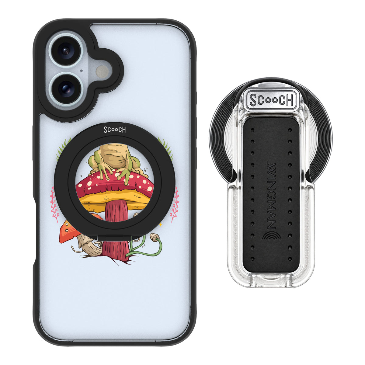 Scooch MagCase Toadstool Frog for iPhone 16 — MagSafe Wingback Bundle - Clear