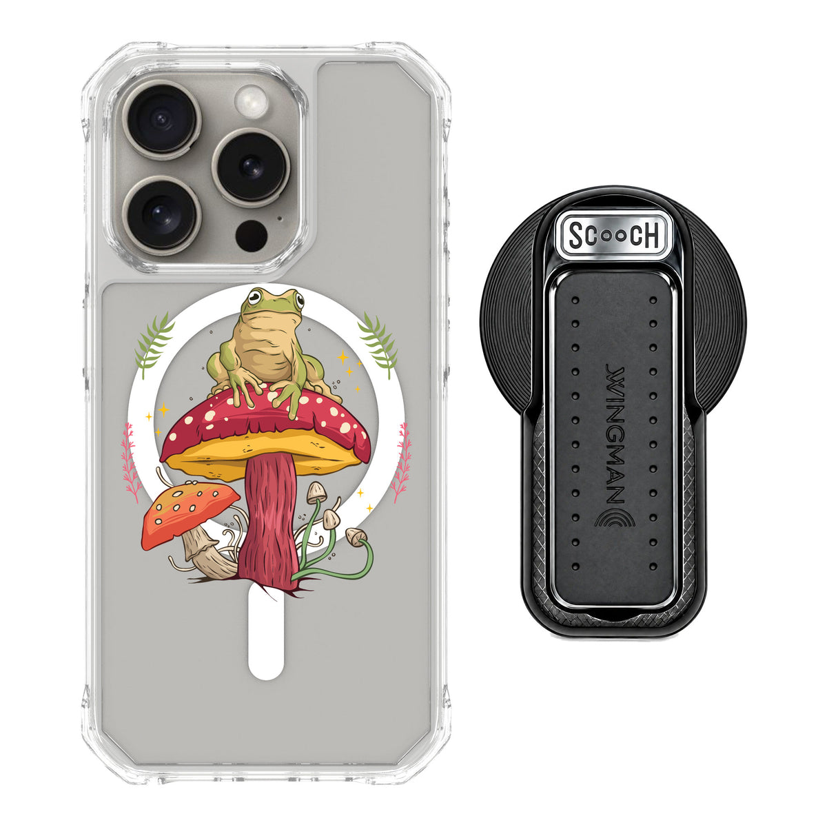 Scooch MagCase Toadstool Frog for iPhone 15 Pro — MagSafe Wingback Bundle - Black