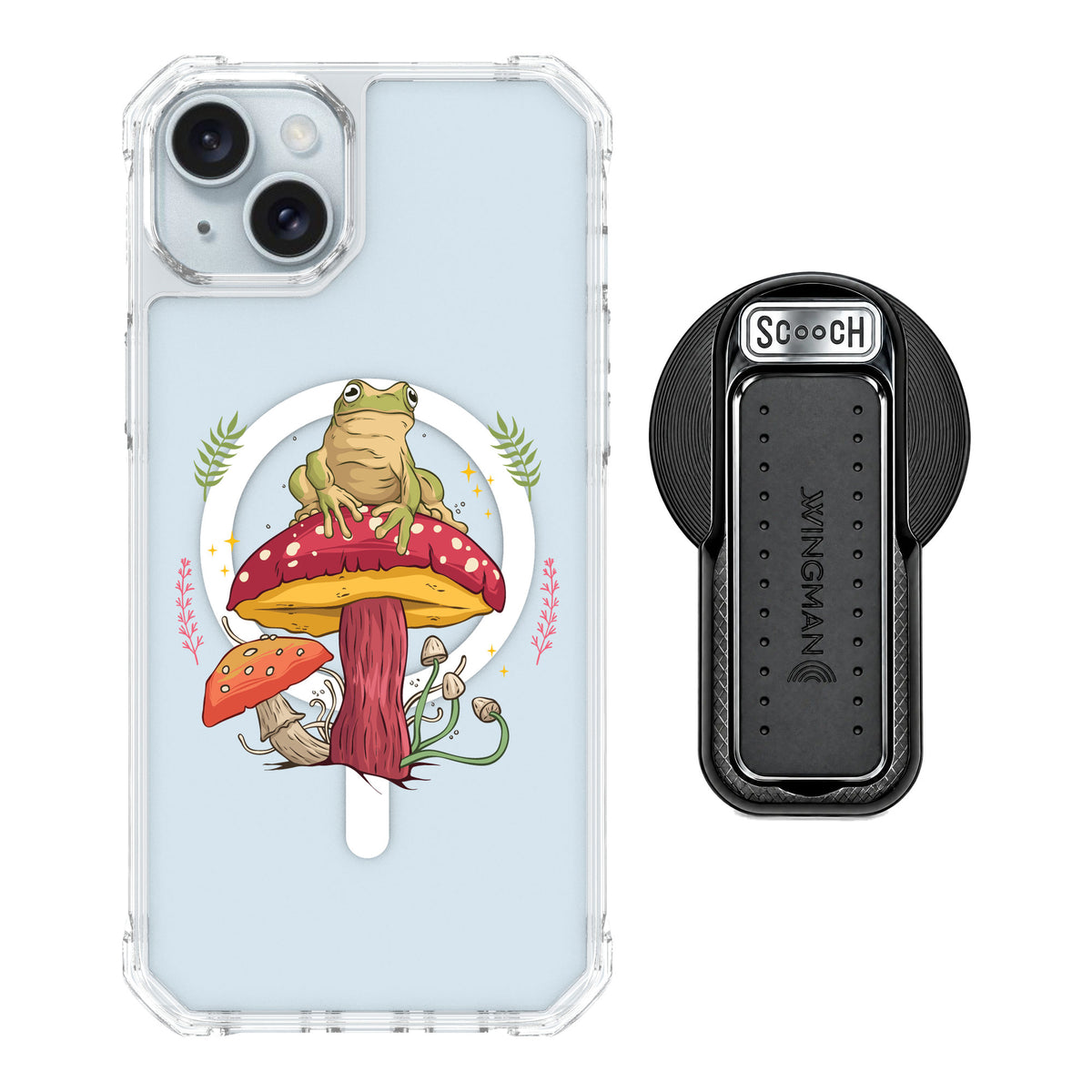 Scooch MagCase Toadstool Frog for iPhone 15 Plus — MagSafe Wingback Bundle - Black