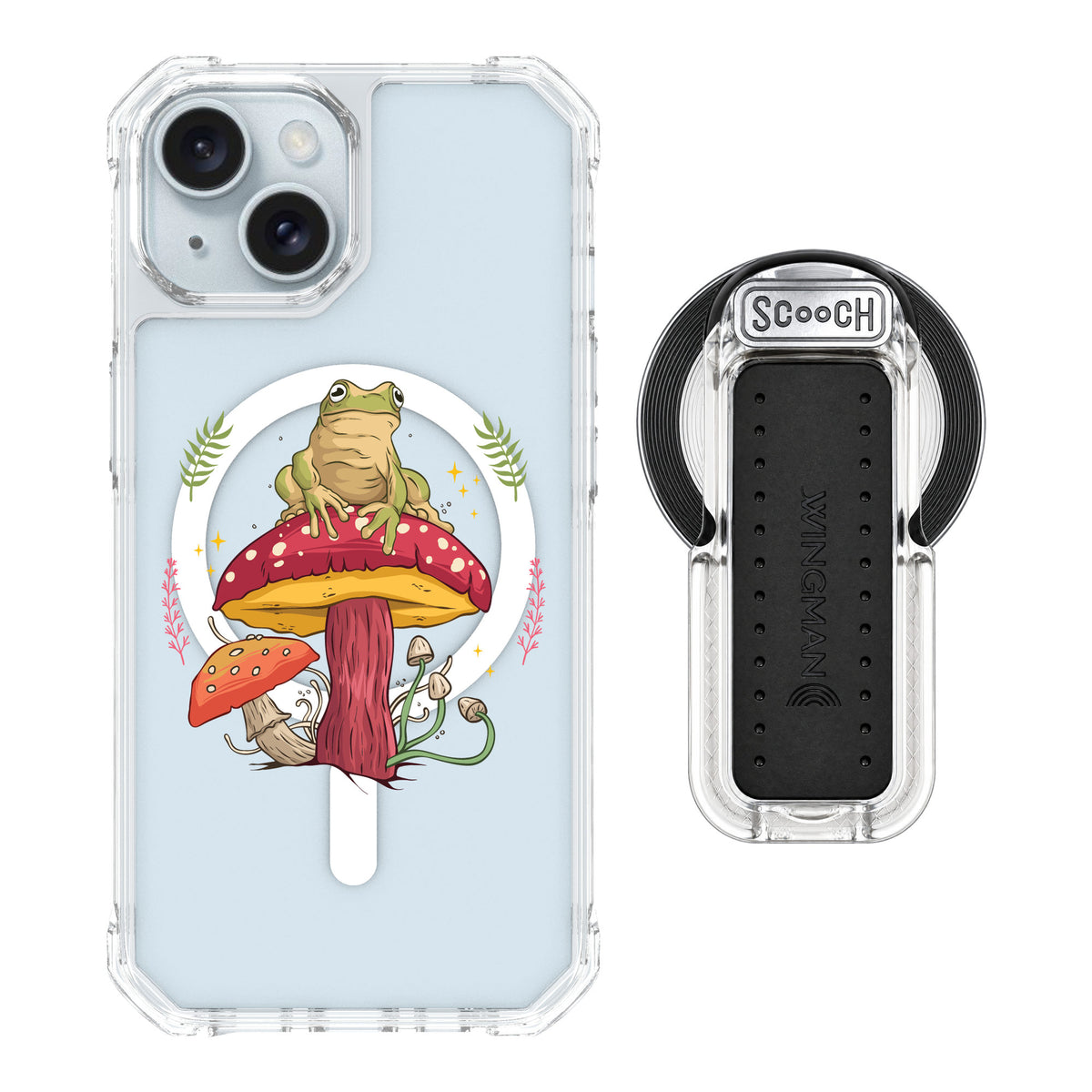 Scooch MagCase Toadstool Frog for iPhone 15 — MagSafe Wingback Bundle - Clear