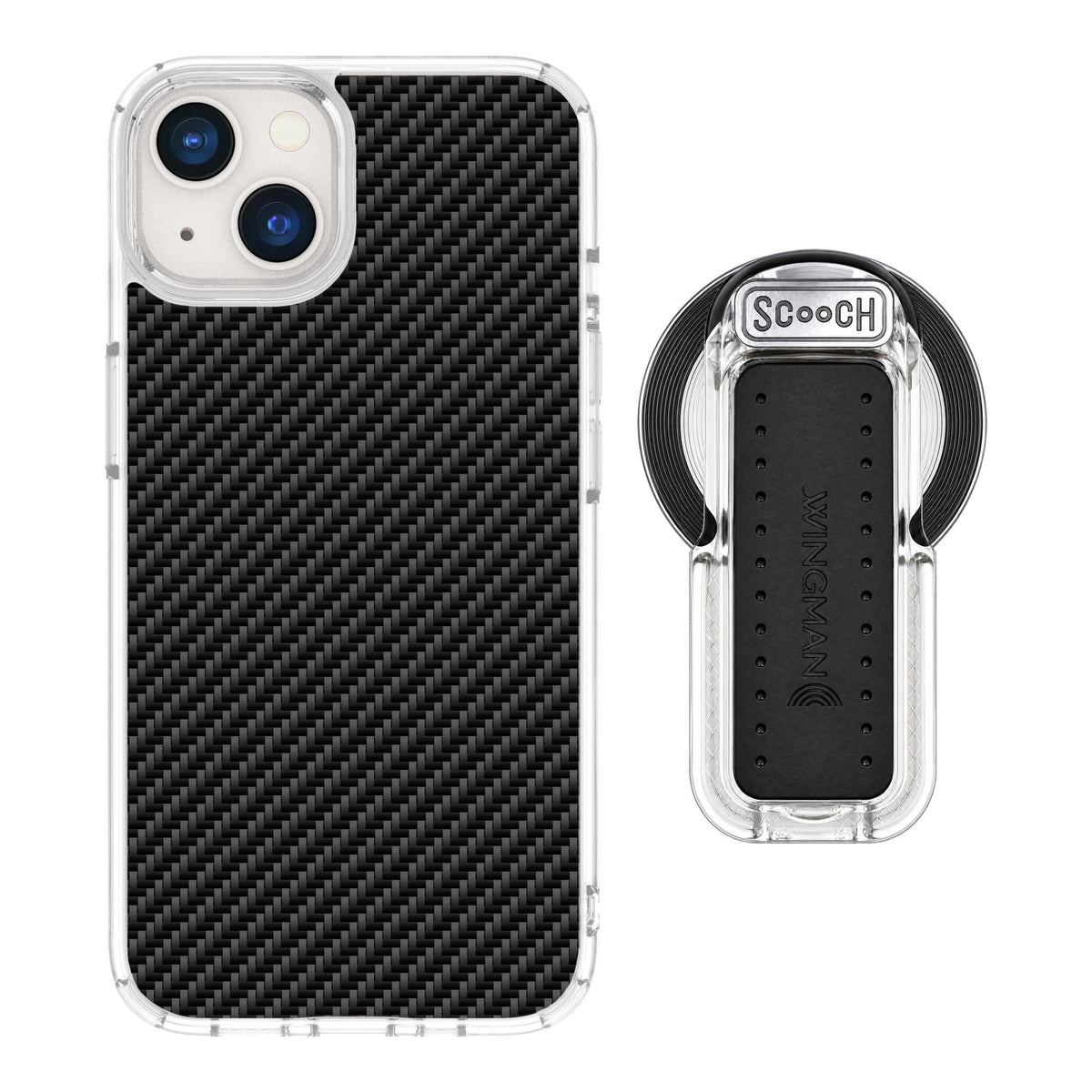 Scooch MagCase Carbon Fiber for iPhone 13 — MagSafe Wingback Bundle - Clear