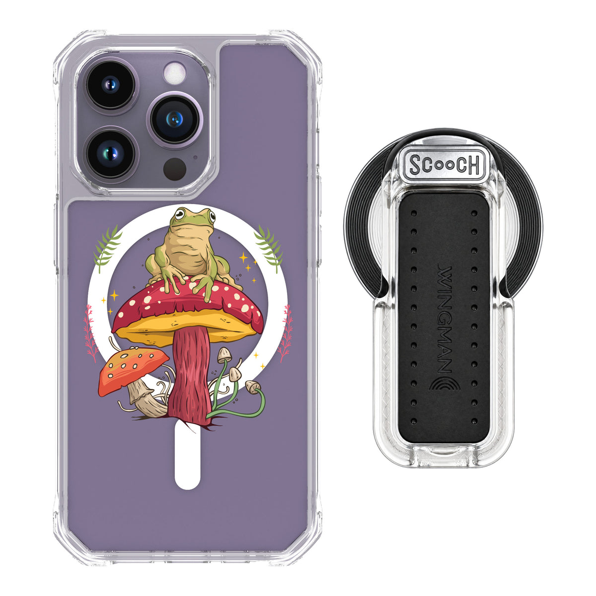 Scooch MagCase Toadstool Frog for iPhone 14 Pro — MagSafe Wingback Bundle - Clear