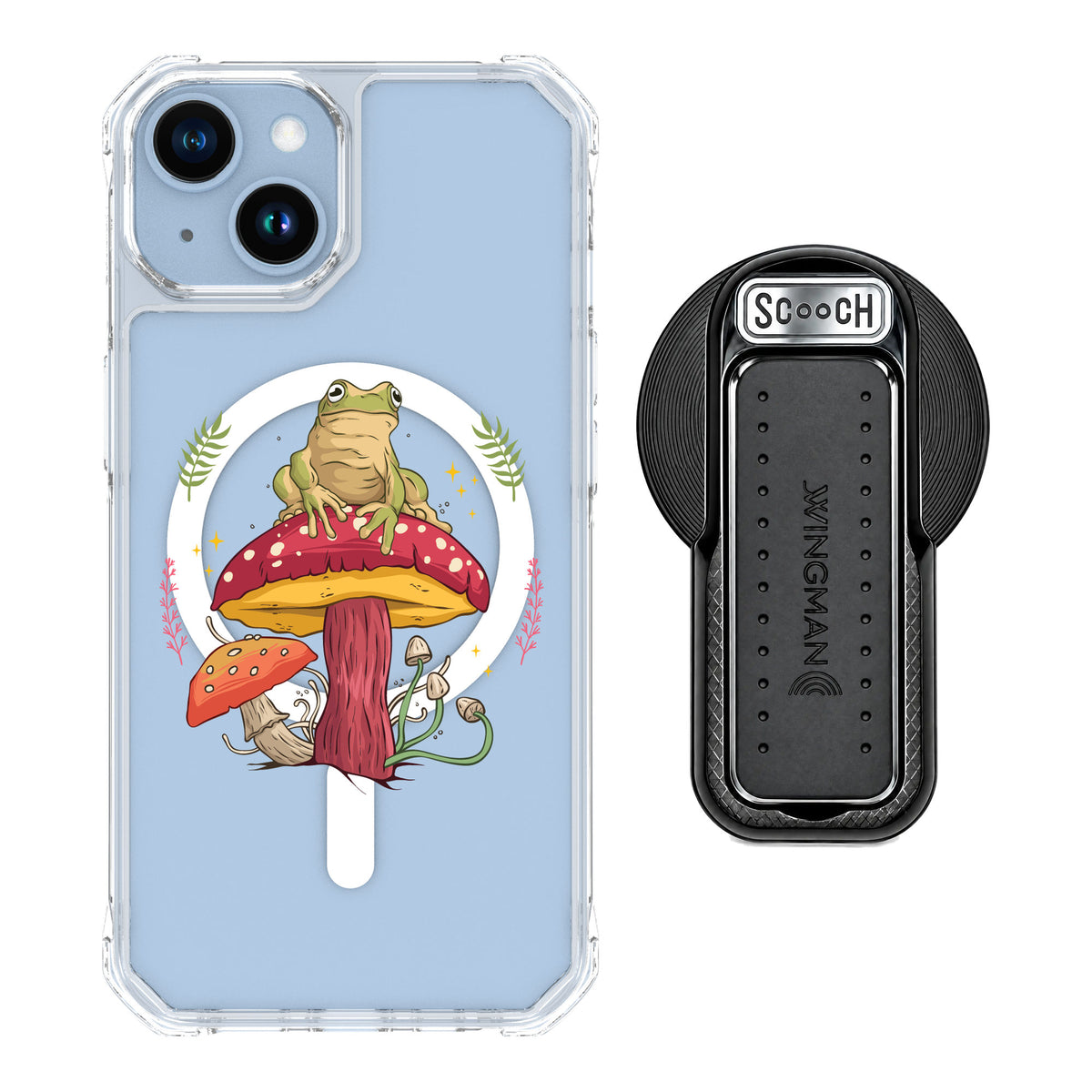 Scooch MagCase Toadstool Frog for iPhone 14 — MagSafe Wingback Bundle - Black