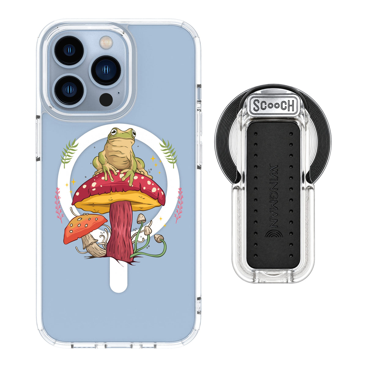 Scooch MagCase Toadstool Frog for iPhone 13 Pro — MagSafe Wingback Bundle - Clear