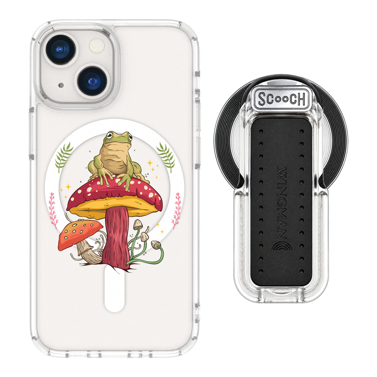 Scooch MagCase Toadstool Frog for iPhone 13 mini — MagSafe Wingback Bundle - Clear