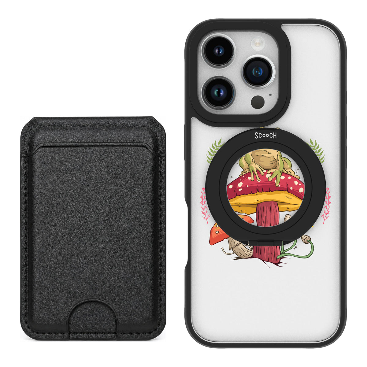 Scooch MagCase Toadstool Frog for iPhone 16 Pro — Black MagWallet Bundle