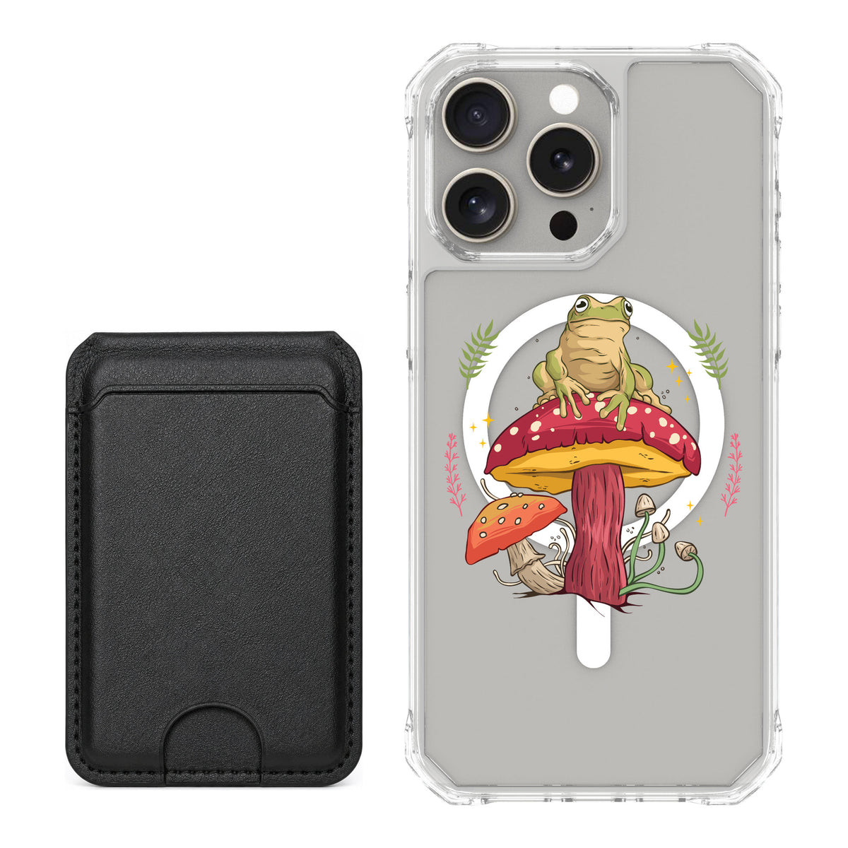 Scooch MagCase Toadstool Frog for iPhone 15 Pro Max — Black MagWallet Bundle