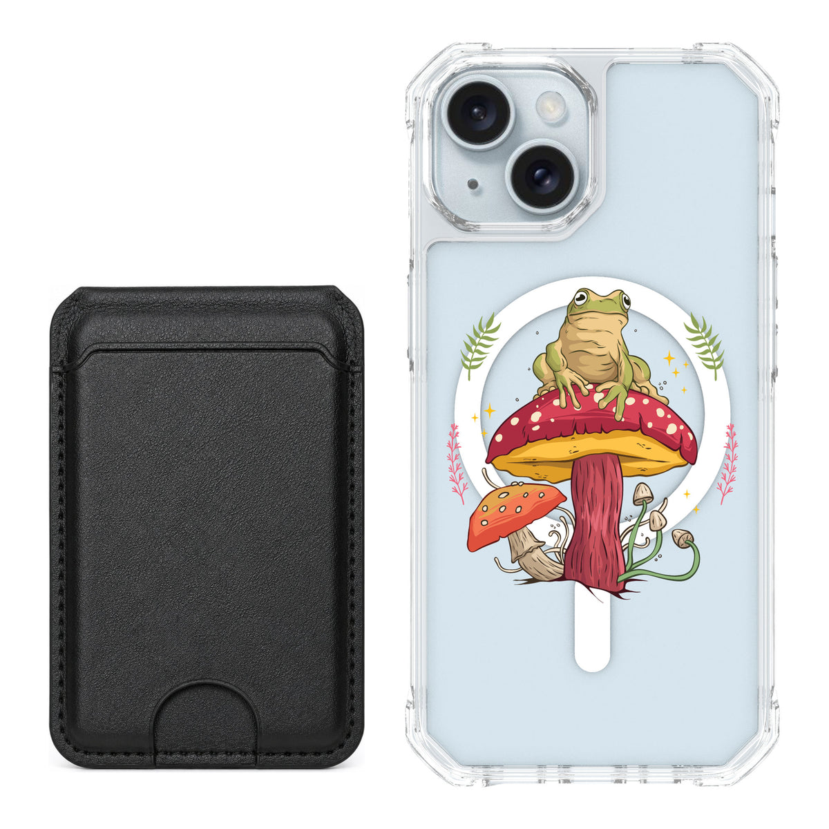 Scooch MagCase Toadstool Frog for iPhone 15 — Black MagWallet Bundle