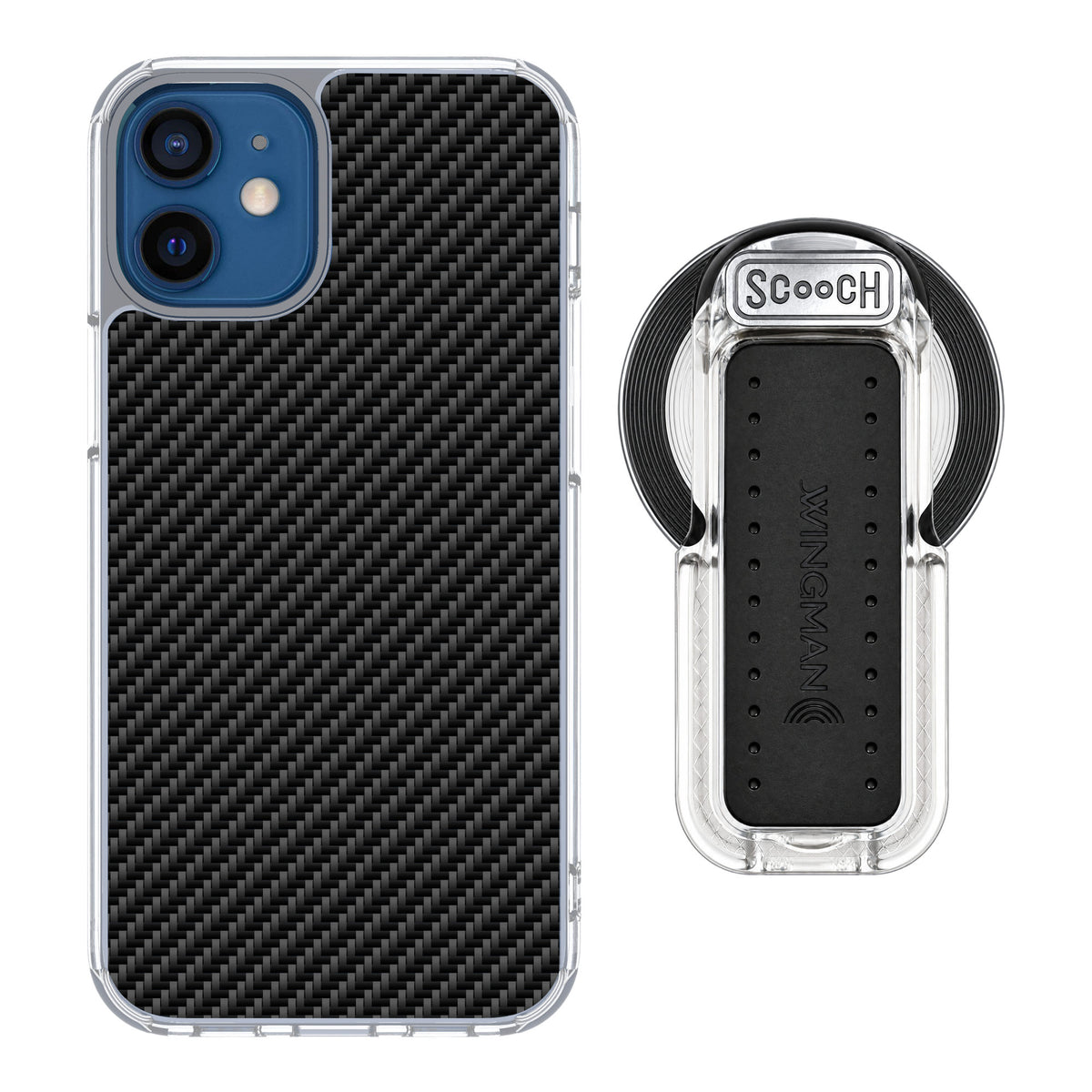 Scooch MagCase Carbon Fiber for iPhone 12 mini — MagSafe Wingback Bundle - Clear