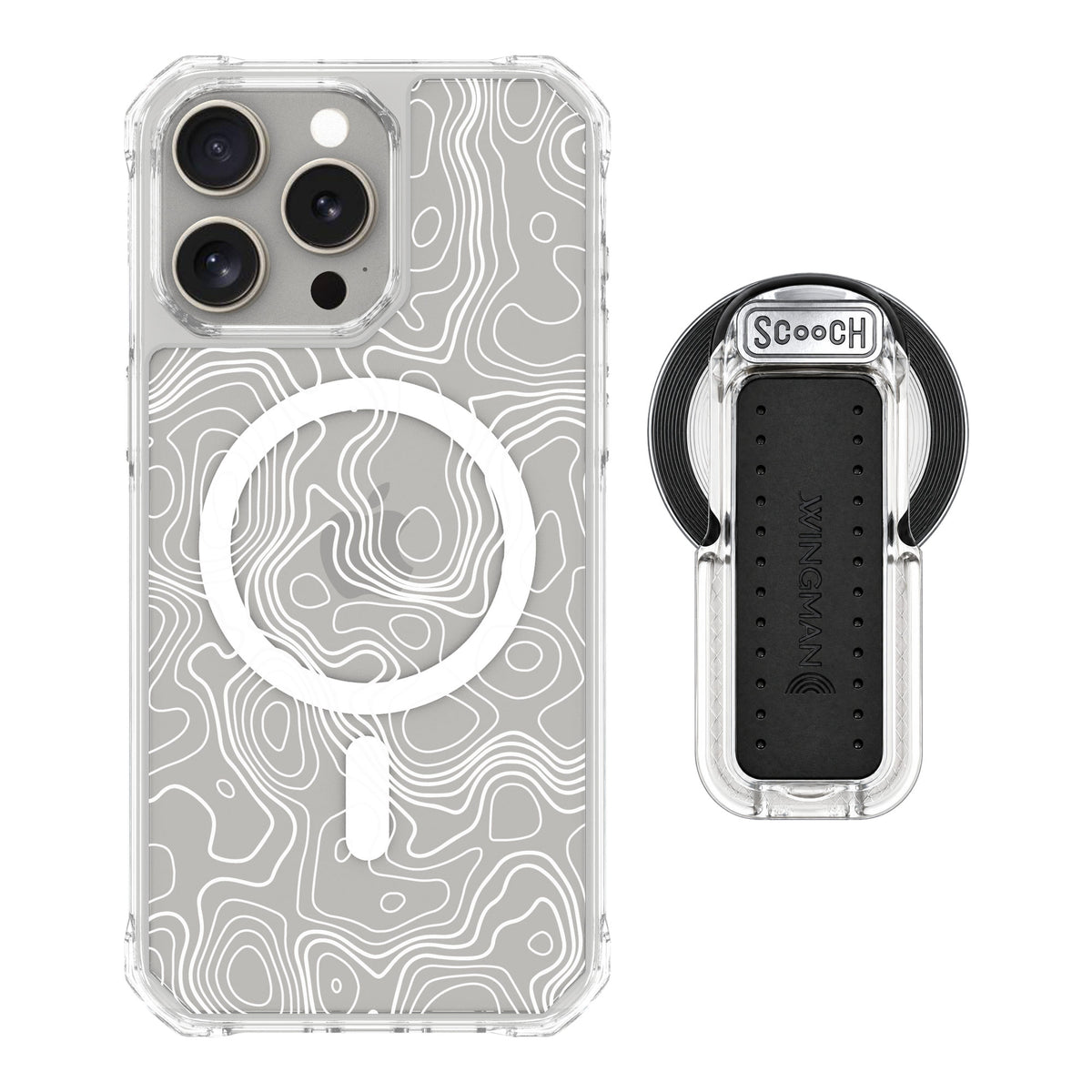 Scooch MagCase Topography for iPhone 15 Pro Max — MagSafe Wingback Bundle - Clear