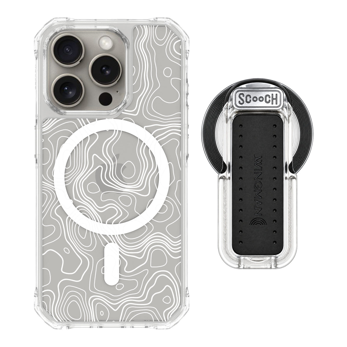 Scooch MagCase Topography for iPhone 15 Pro — MagSafe Wingback Bundle - Clear
