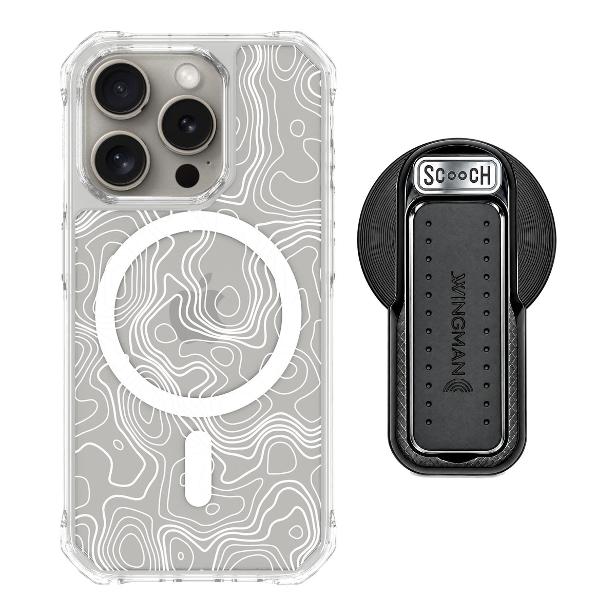 Scooch MagCase Topography for iPhone 15 Pro — MagSafe Wingback Bundle - Black