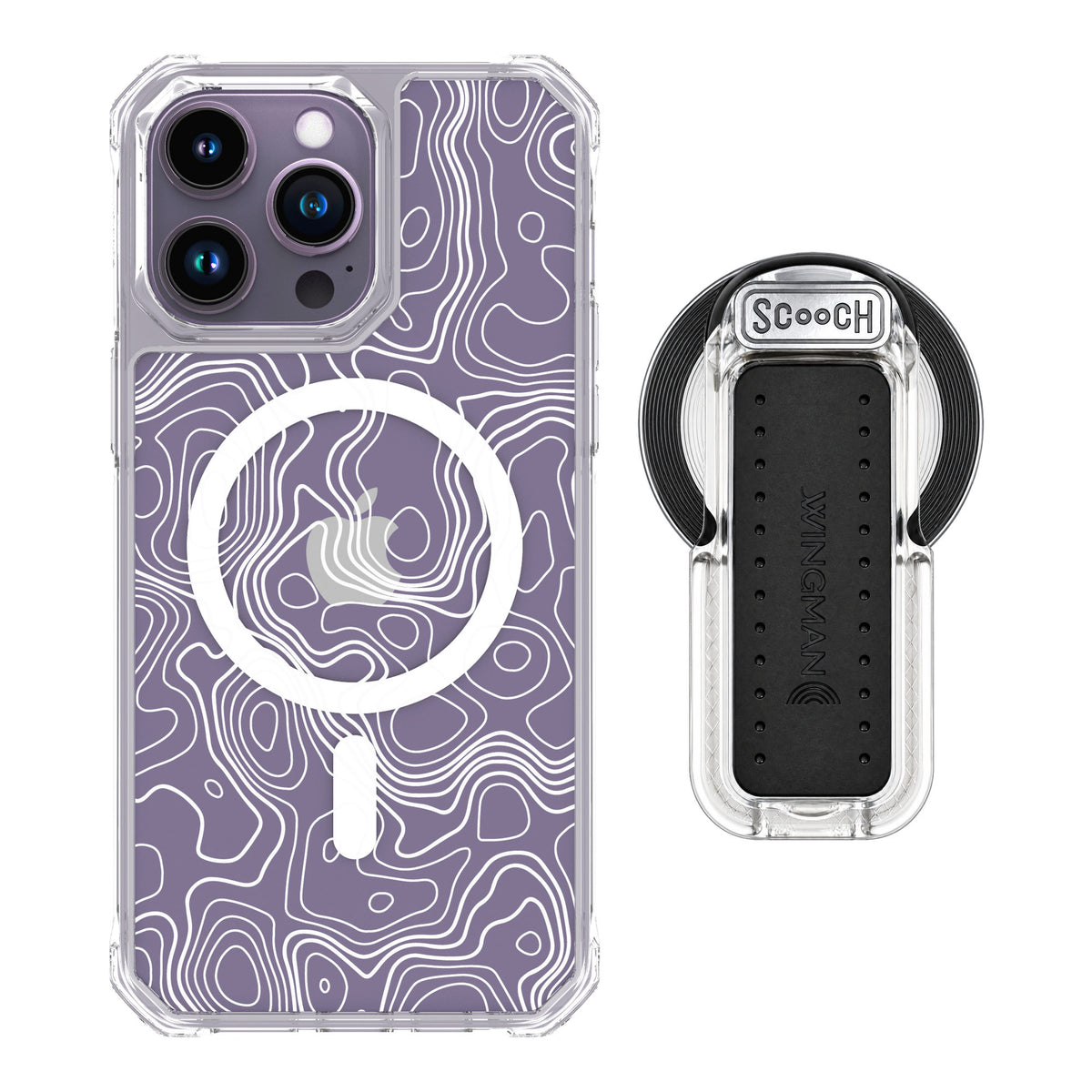 Scooch MagCase Topography for iPhone 14 Pro Max — MagSafe Wingback Bundle - Clear