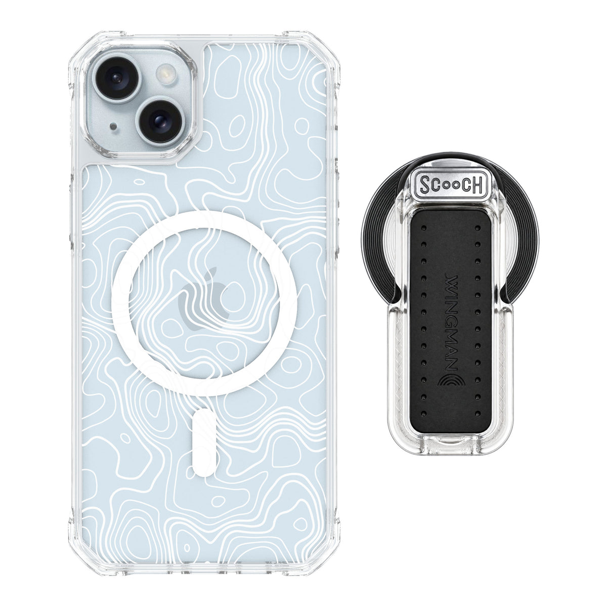 Scooch MagCase Topography for iPhone 14 Plus — MagSafe Wingback Bundle - Clear