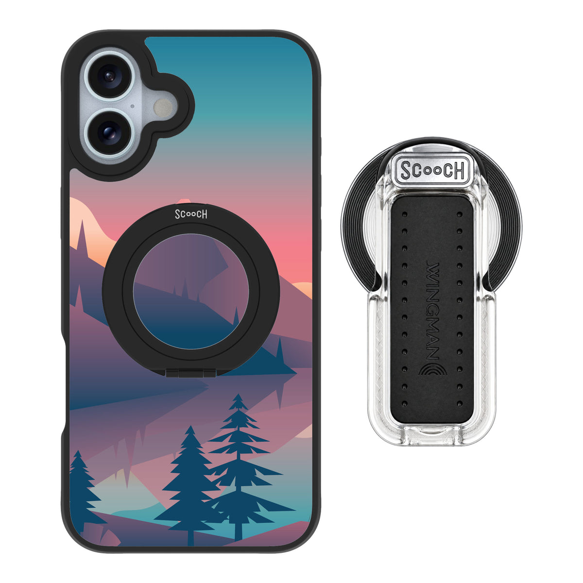 Scooch MagCase Mountain Range for iPhone 16 Plus — MagSafe Wingback Bundle - Clear