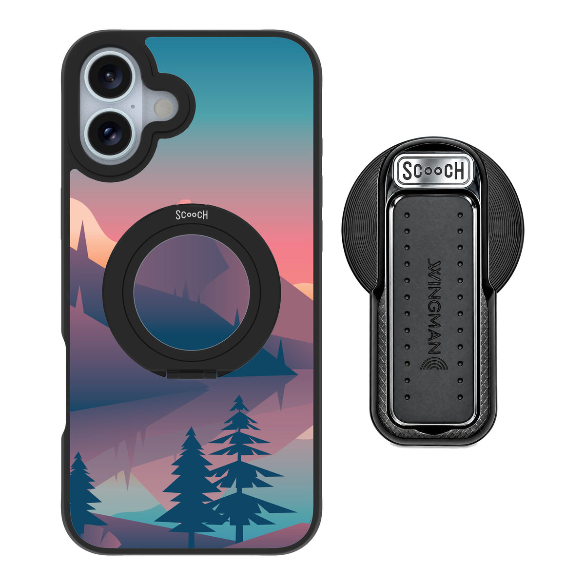 Scooch MagCase Mountain Range for iPhone 16 Plus — MagSafe Wingback Bundle - Black