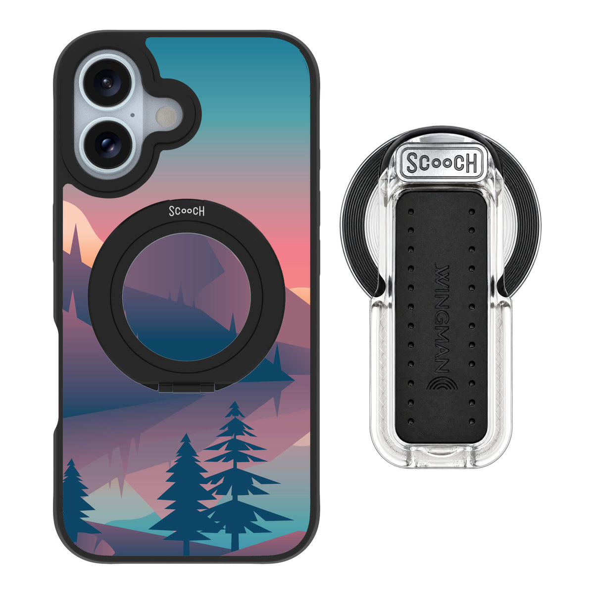 Scooch MagCase Mountain Range for iPhone 16 — MagSafe Wingback Bundle - Clear