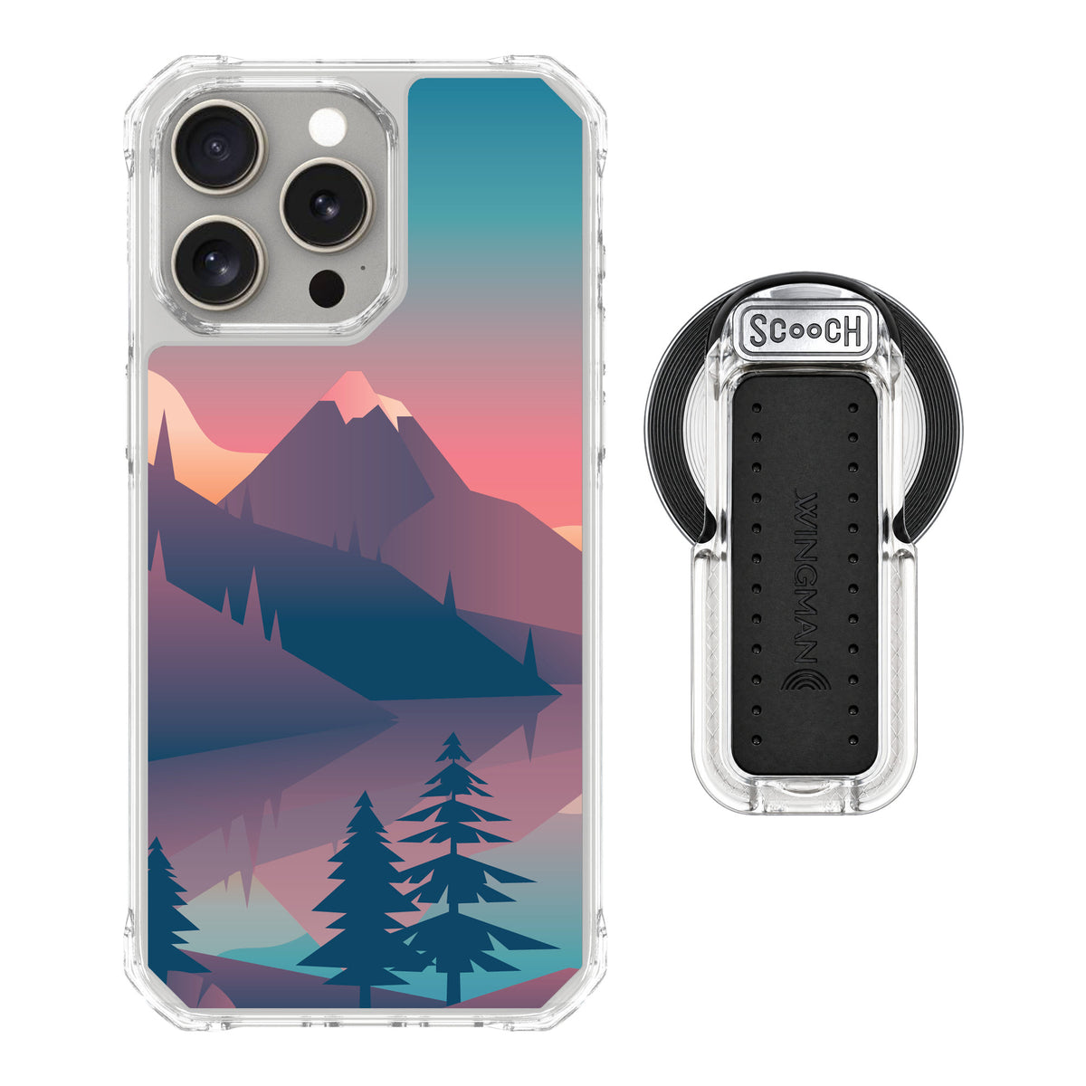 Scooch MagCase Mountain Range for iPhone 15 Pro Max — MagSafe Wingback Bundle - Clear