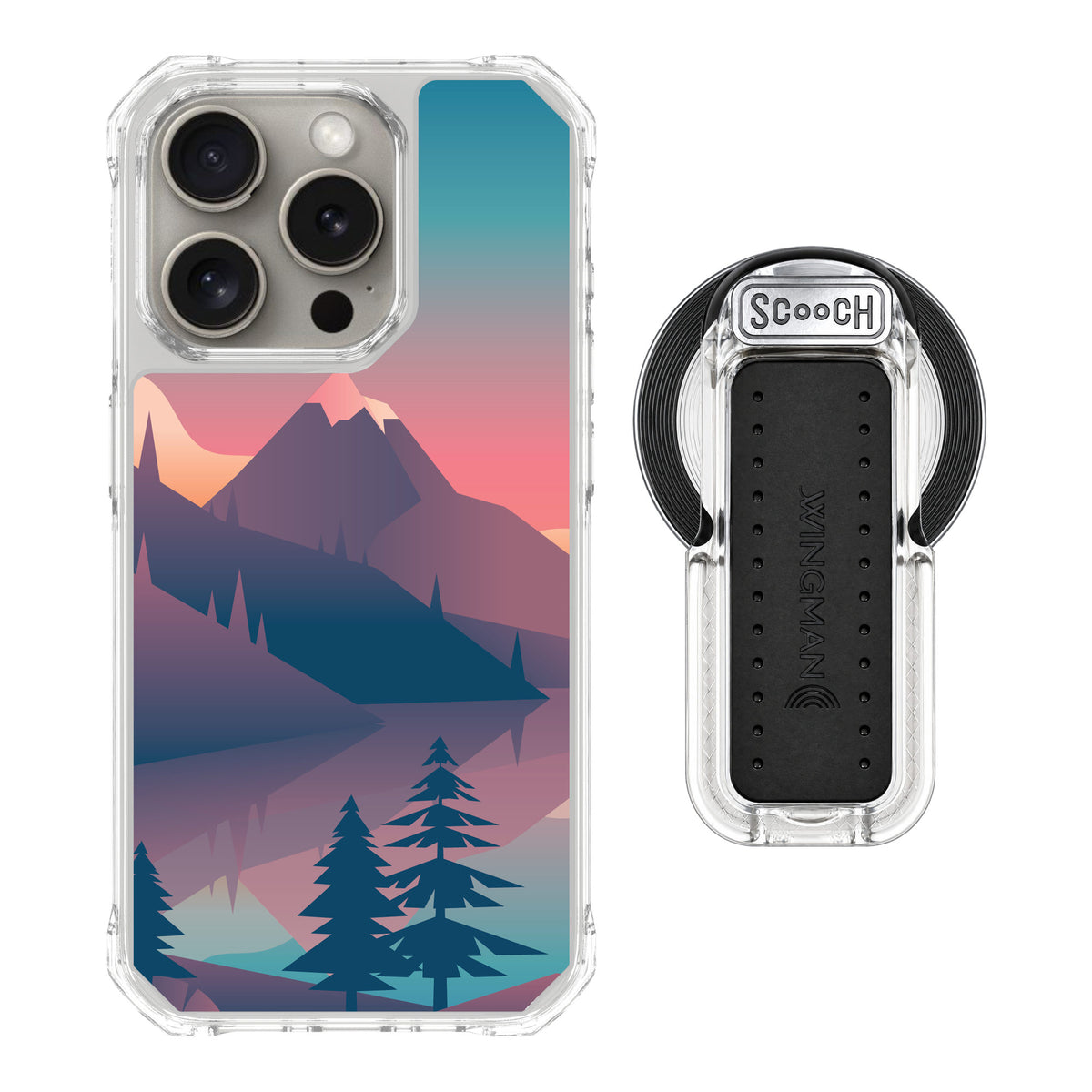 Scooch MagCase Mountain Range for iPhone 15 Pro — MagSafe Wingback Bundle - Clear