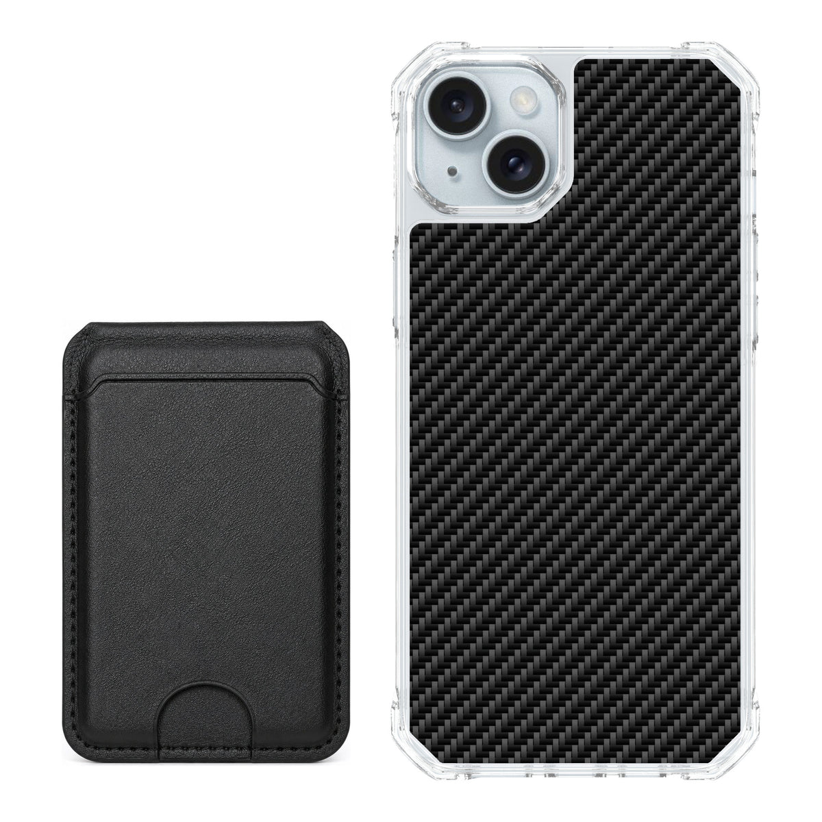 Scooch MagCase Carbon Fiber for iPhone 15 Plus — Black MagWallet Bundle
