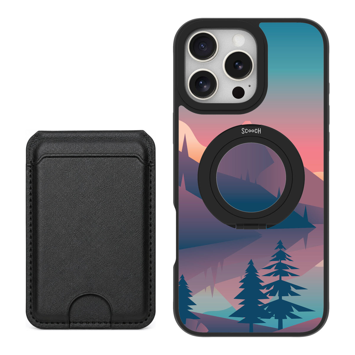 Scooch MagCase Mountain Range for iPhone 16 Pro Max — Black MagWallet Bundle